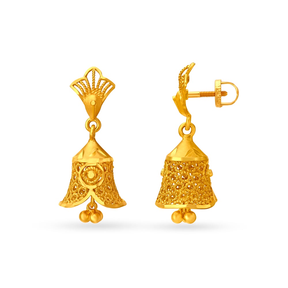 

Exquisite Yellow Gold Orchid Jhumkas