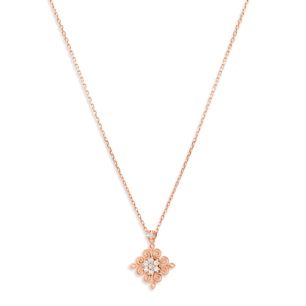 Charming Floral Diamond Pendant and Chain in Rose Gold