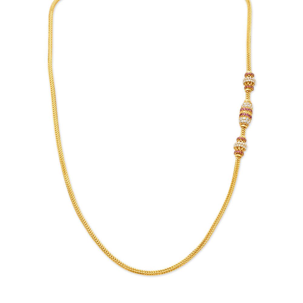 Elegant Glossy Gold Chain With Coloured Stones