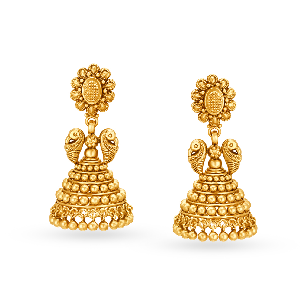 

Stunning 22 Karat Yellow Gold Floral Jhumkas