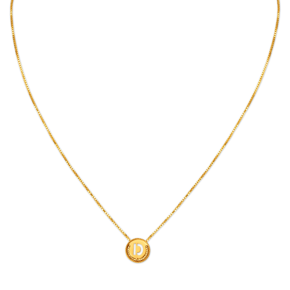 Letter D Gold Pendant with Chain For Kids