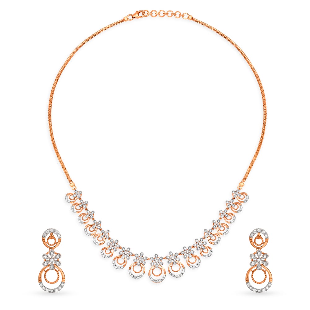 

Sparkly Floral Rose Gold and Diamond Necklace Set