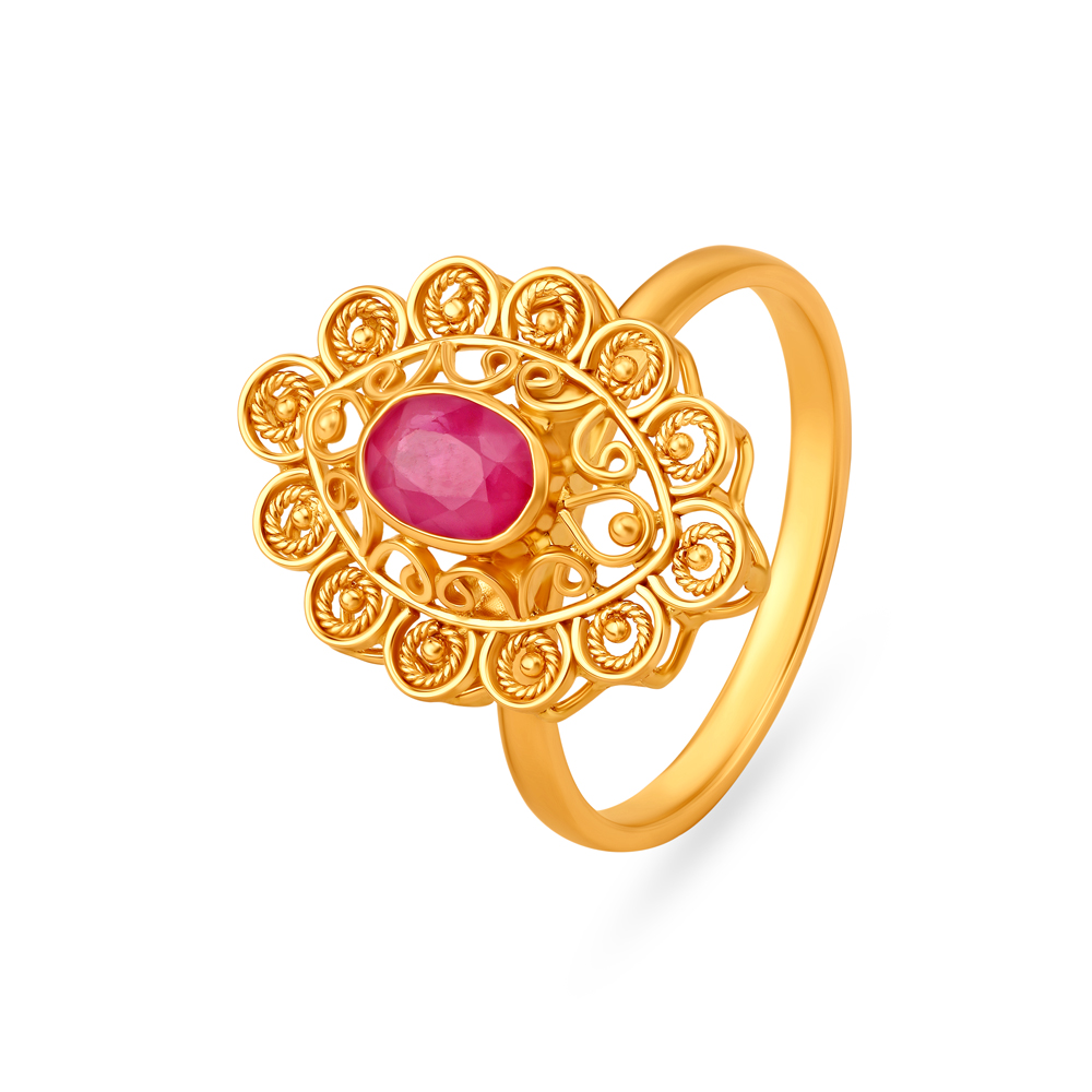 Scintillating Floral Gold Finger Ring