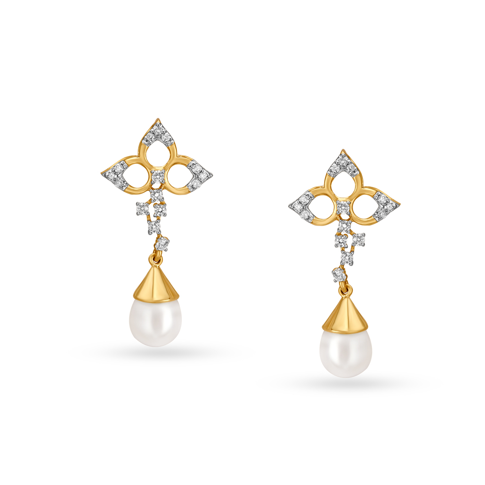 Charming 18 Karat White Gold And Pearl Earrings