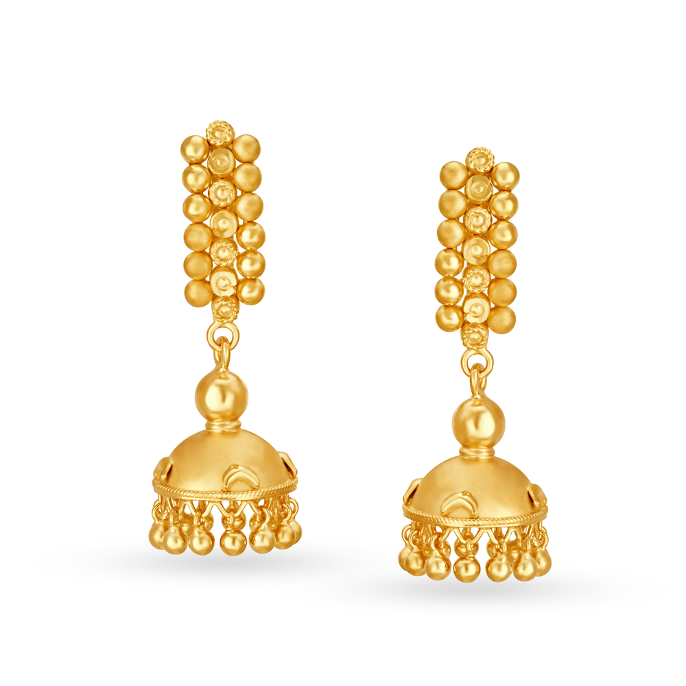 

Striking 22 Karat Yellow Gold Danglers With Beads