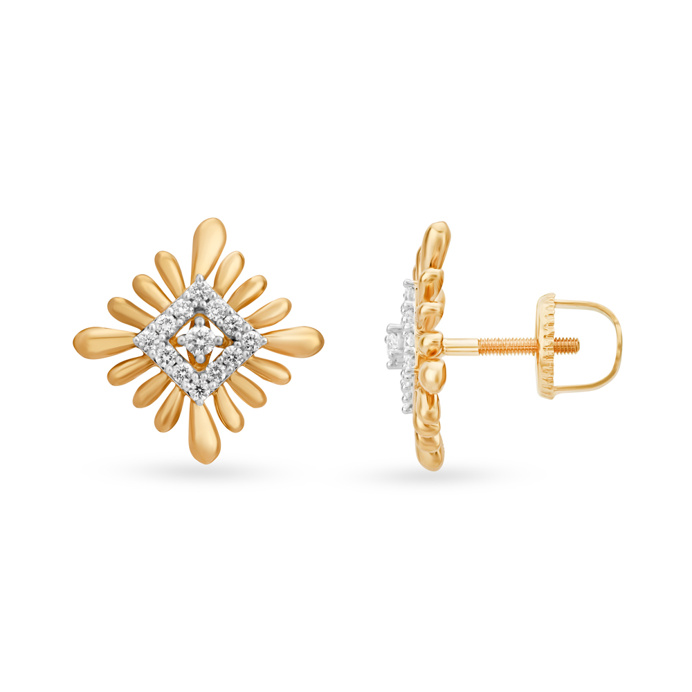 

Striking 18 Karat Yellow Gold And Diamond Floral Studs