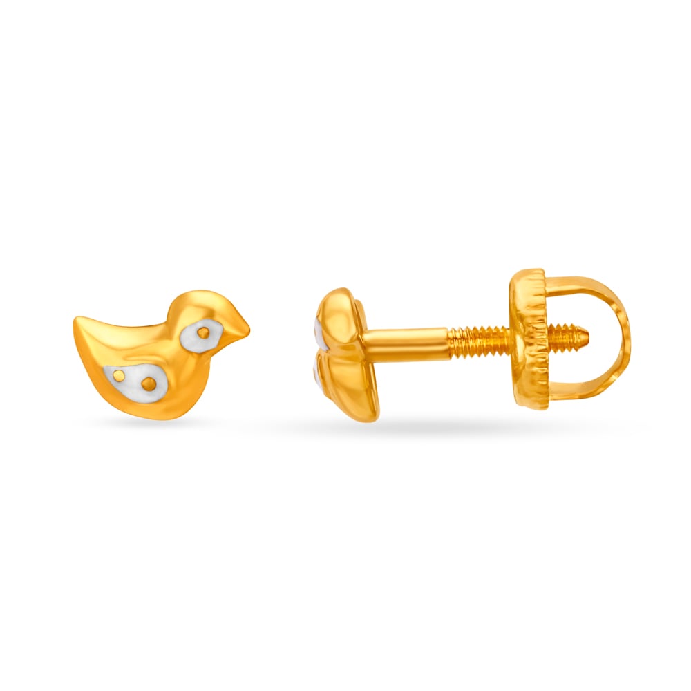 

Adorable 22 Karat Gold And Enamel Bird-Shaped Studs