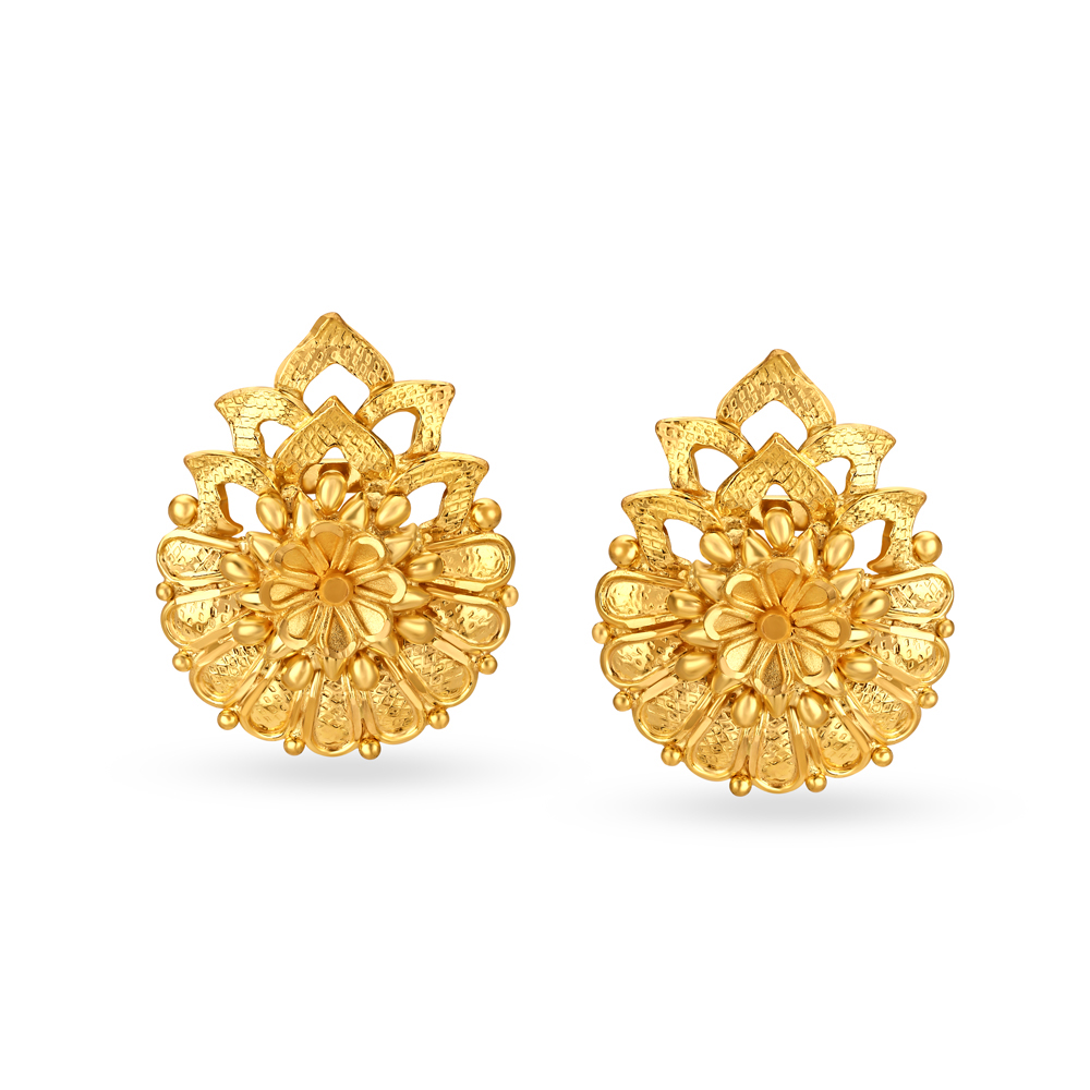 Grand 22 Karat Yellow Gold Flower Stud Earrings