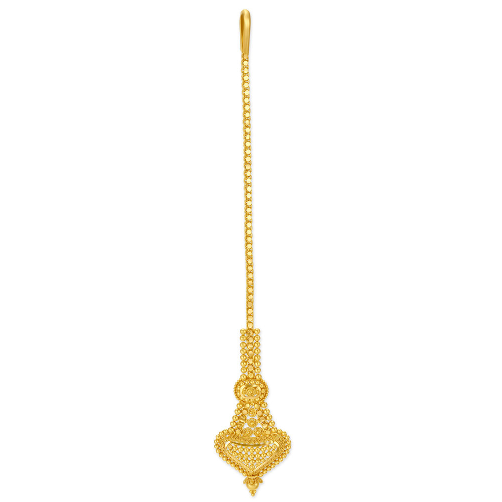 

Classical 22 Karat Yellow Gold Beaded Maang Tikka