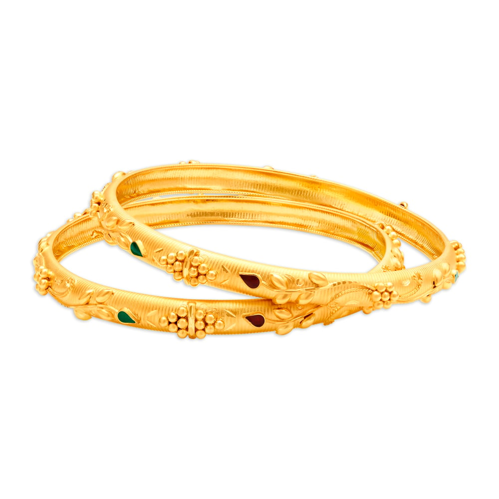 

Resplendent Yellow Gold Carved Vine Bangles