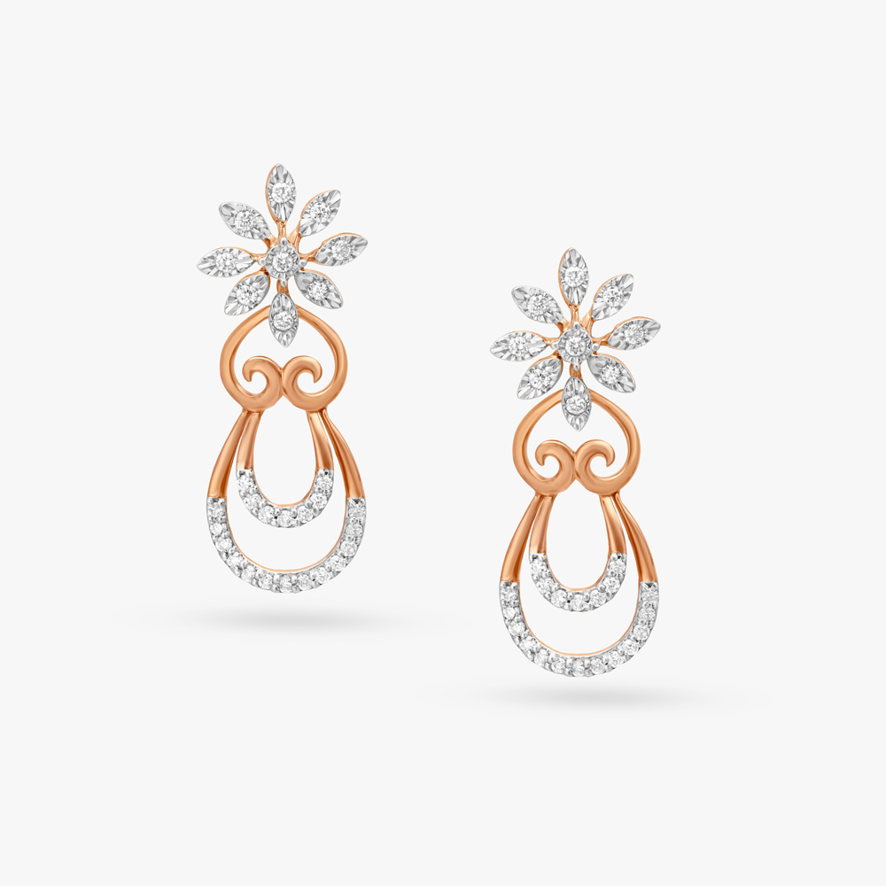 Divine Floral Diamond Drop Earrings