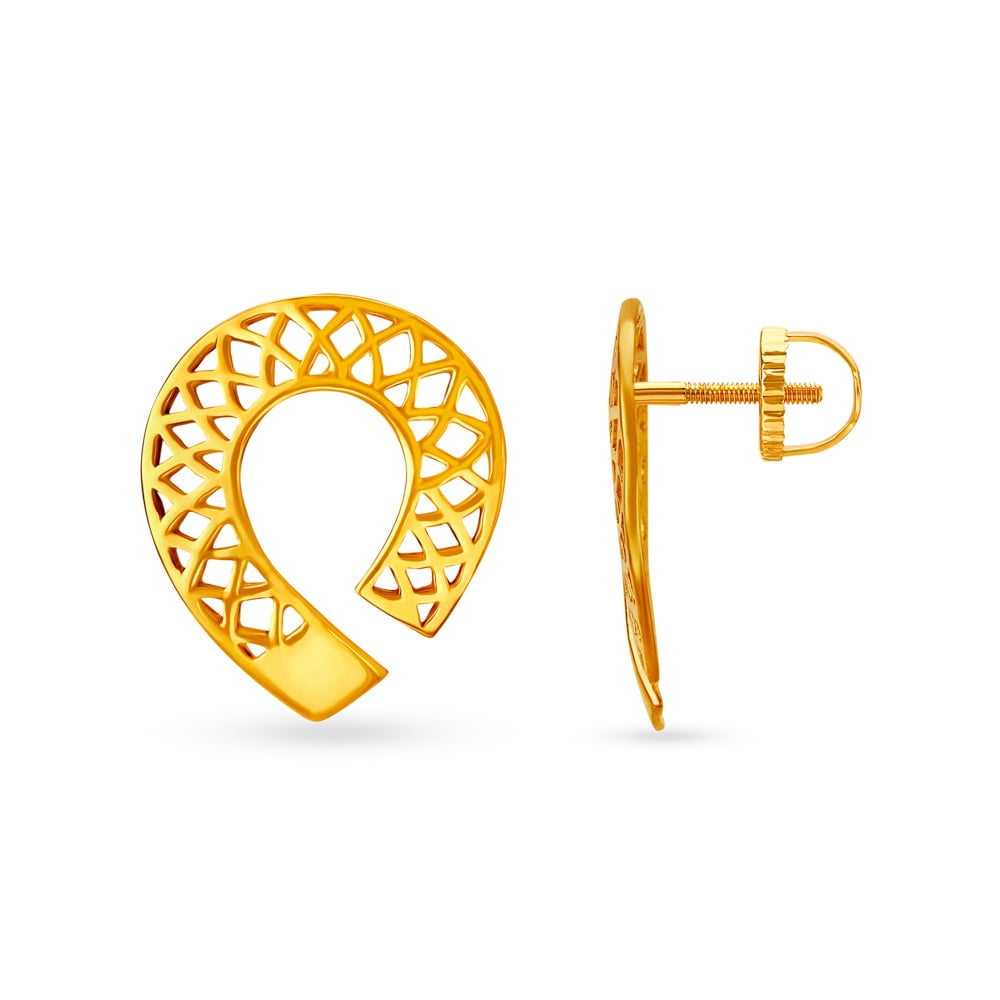 

Luxurious Yellow Gold Latticed Loop Stud Earrings