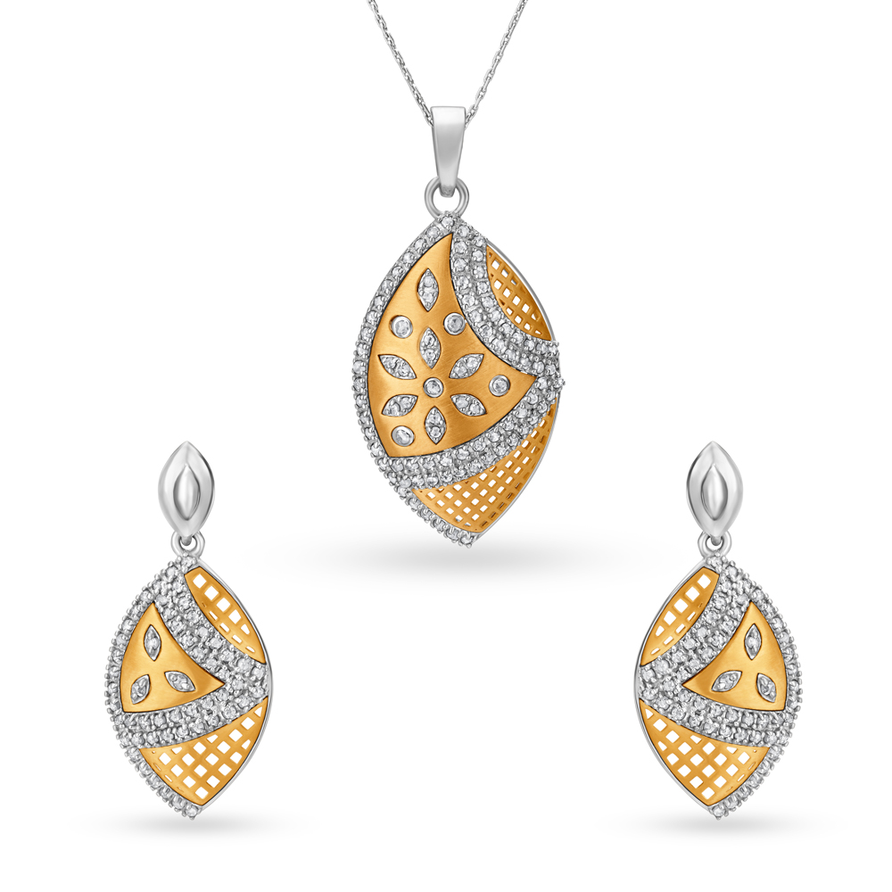 Unique Gold and Diamond Pendant and Earrings Set