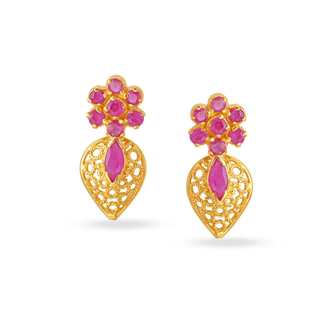 Buy 22Kt Ruby Emerald Floral Drop Gold Earrings 76VG4944 Online from  Vaibhav Jewellers