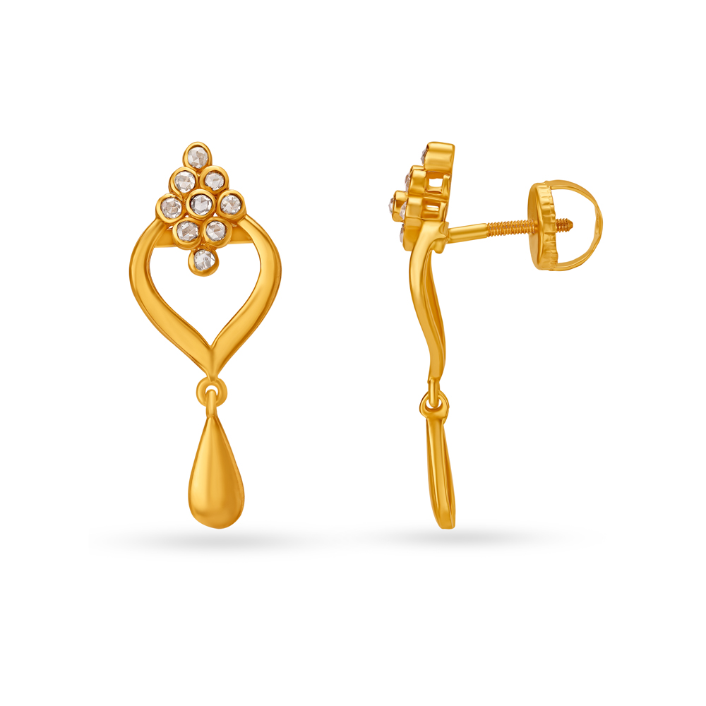 

Fancy Teardrop Motif Gold Drop Earrings