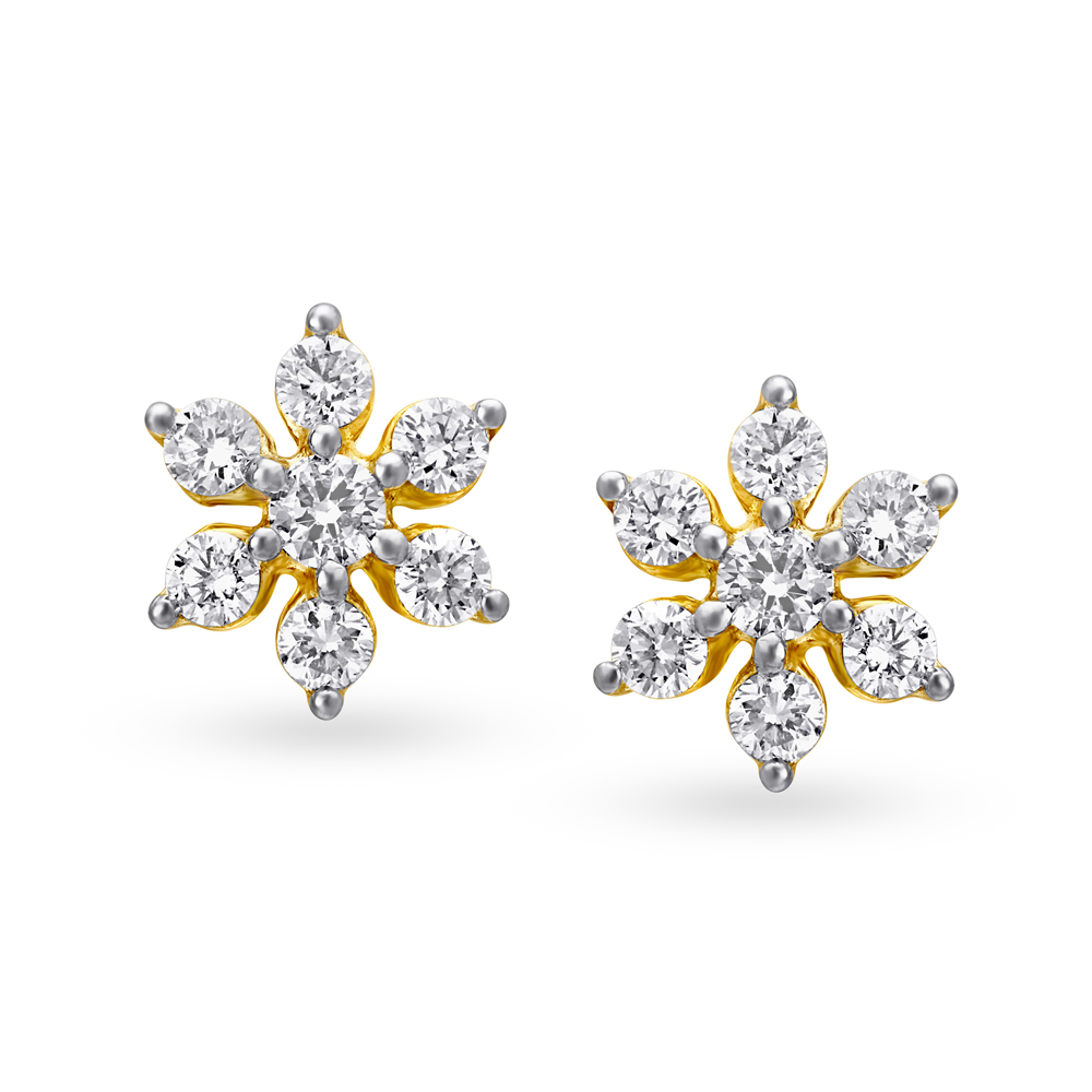 Floral Seven Stone Gold and Diamond Stud Earrings