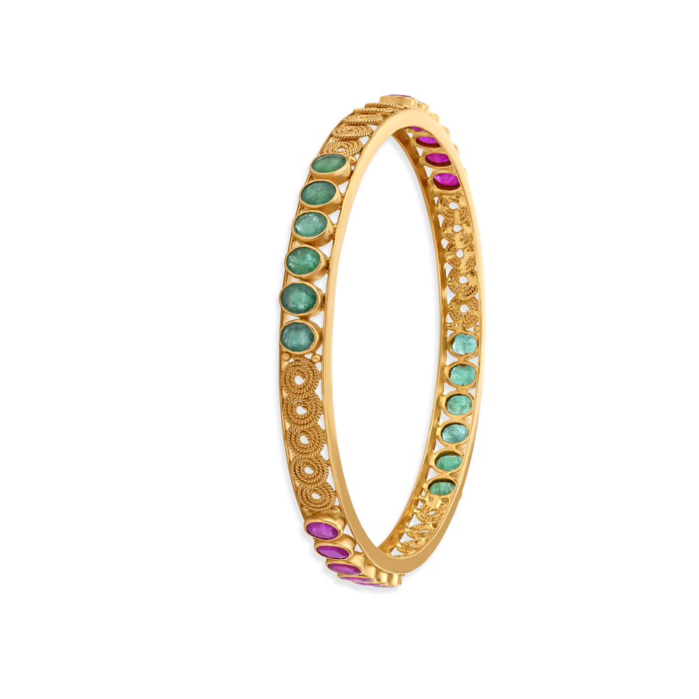 

Magnificent Gold Emerald Ruby Bangle