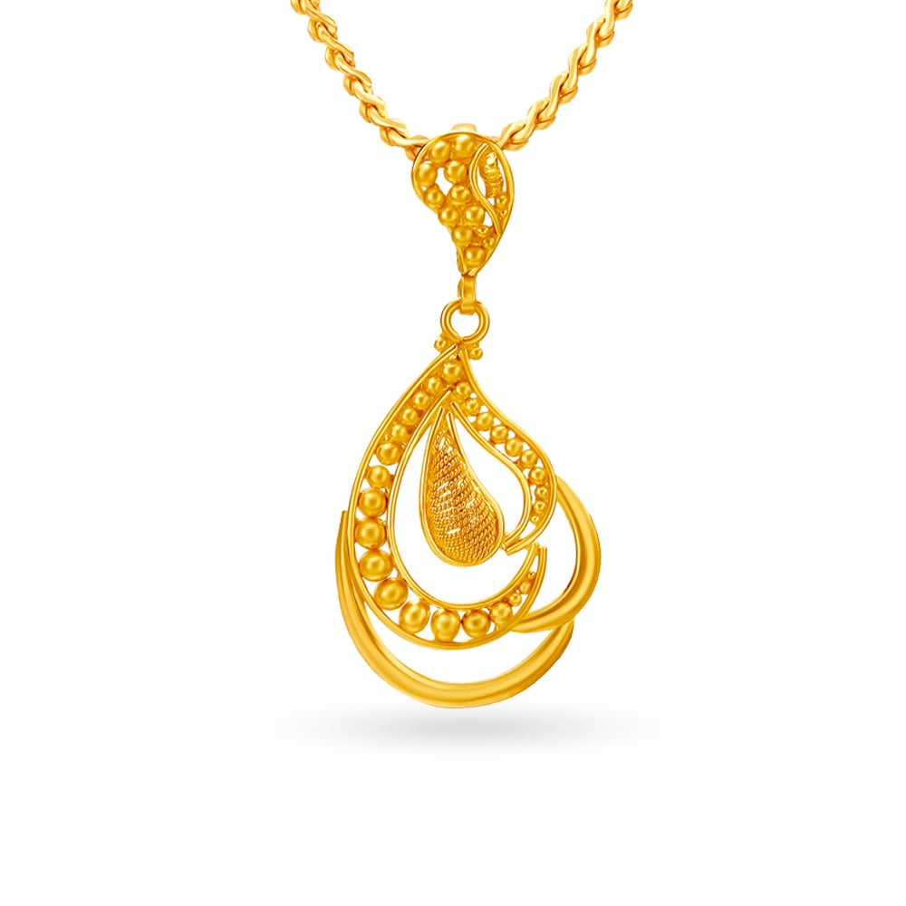 

Traditional Paisley Gold Pendant and Earrings Set