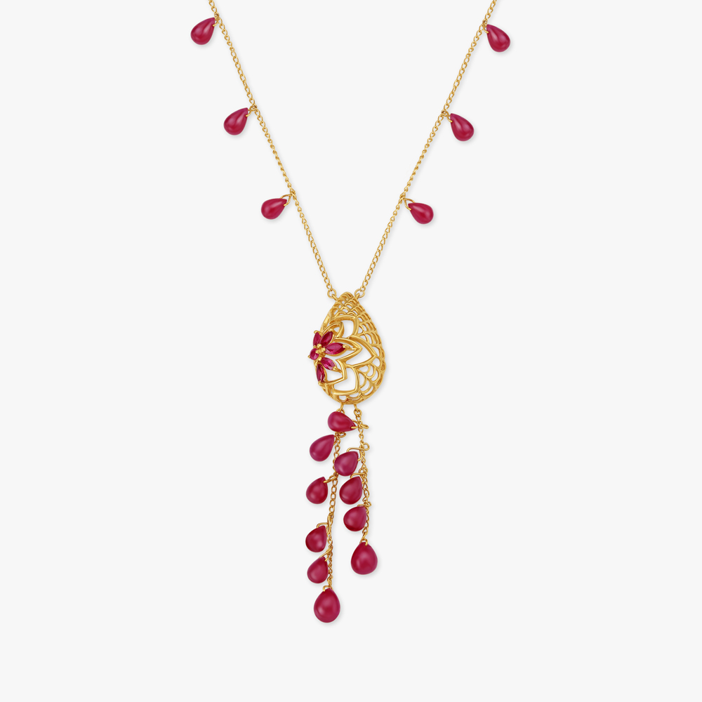 Ruby Radiance Half-Flower Pendant with Chain