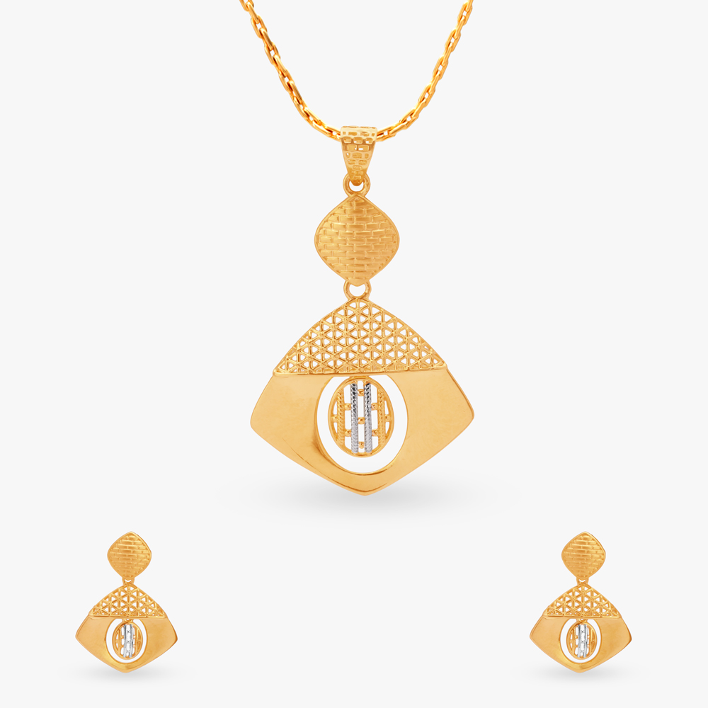 

Modern Fusion Gold Pendant and Earrings Set