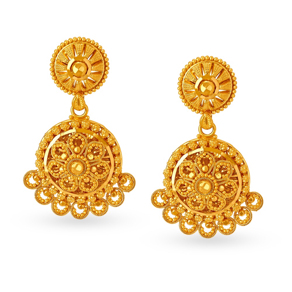 Traditional 22 Karat Yellow Gold Drop Earrings