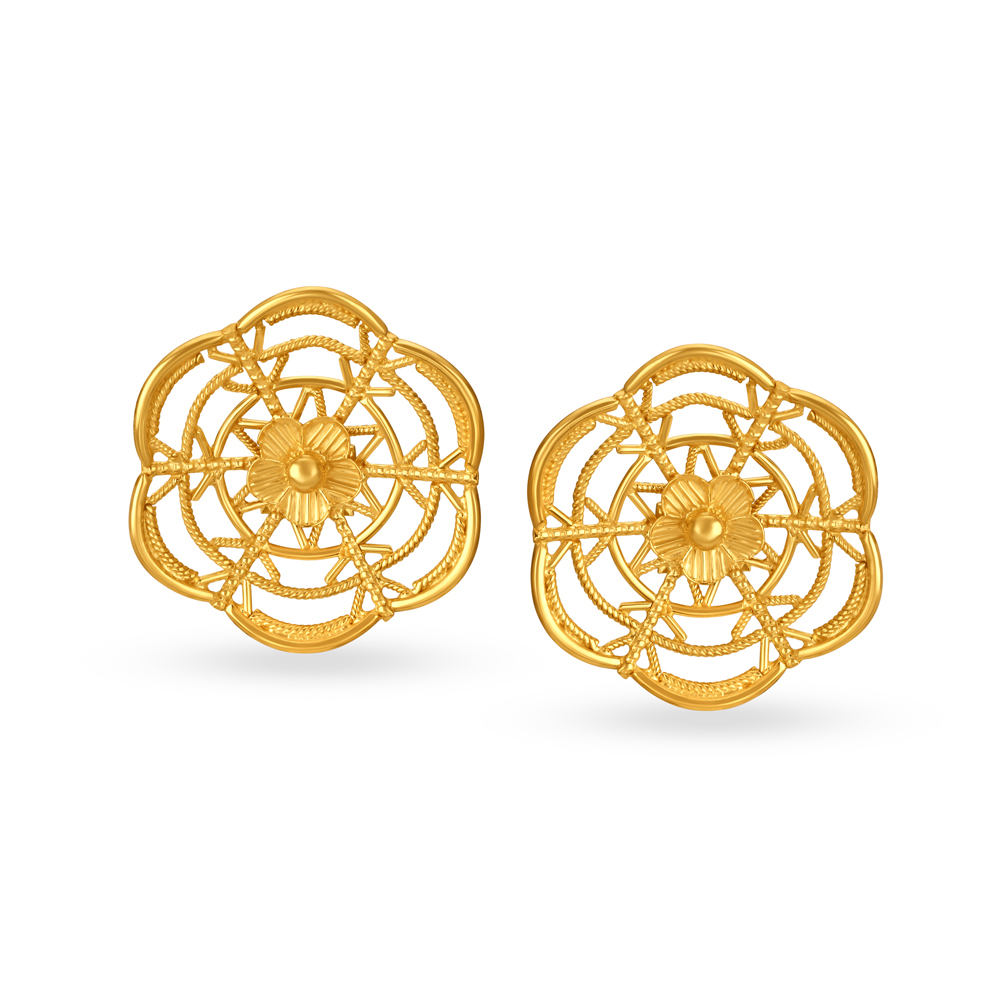 Stellar 22 Karat Yellow Gold Flower Stud Earrings