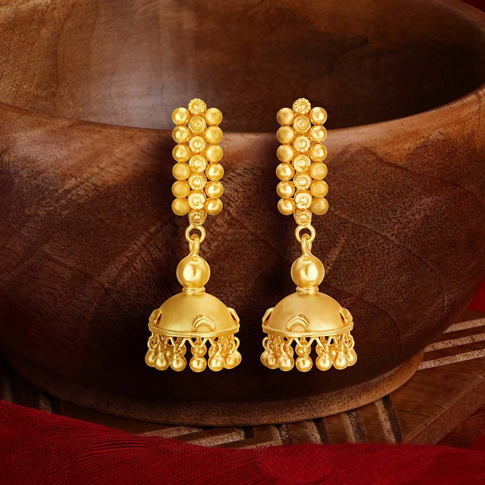 

Striking 22 Karat Yellow Gold Danglers With Beads