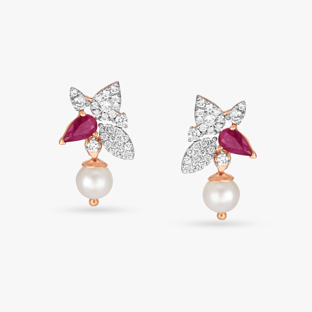 Dainty Diamond and Pearl Stud Earrings