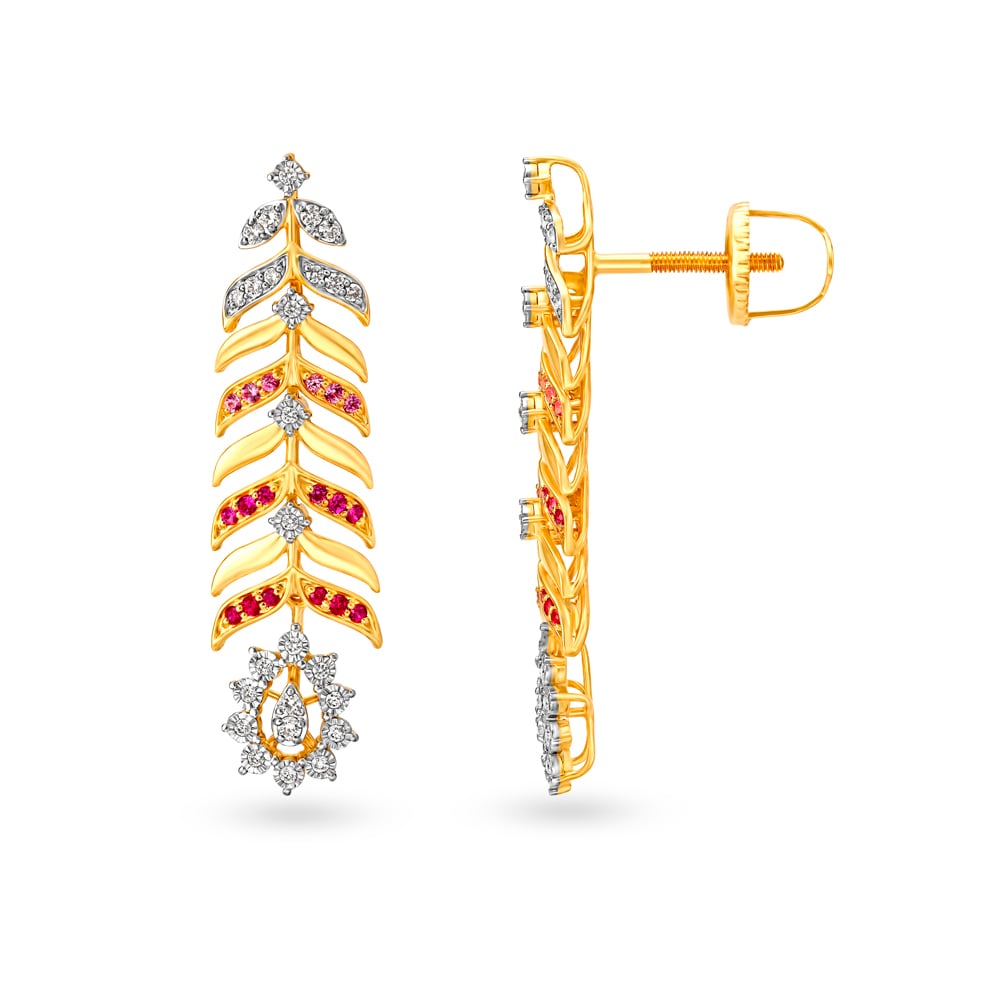 

Exquisite 18 Karat Yellow Gold And Diamond Nature-Inspired Drop Earrings