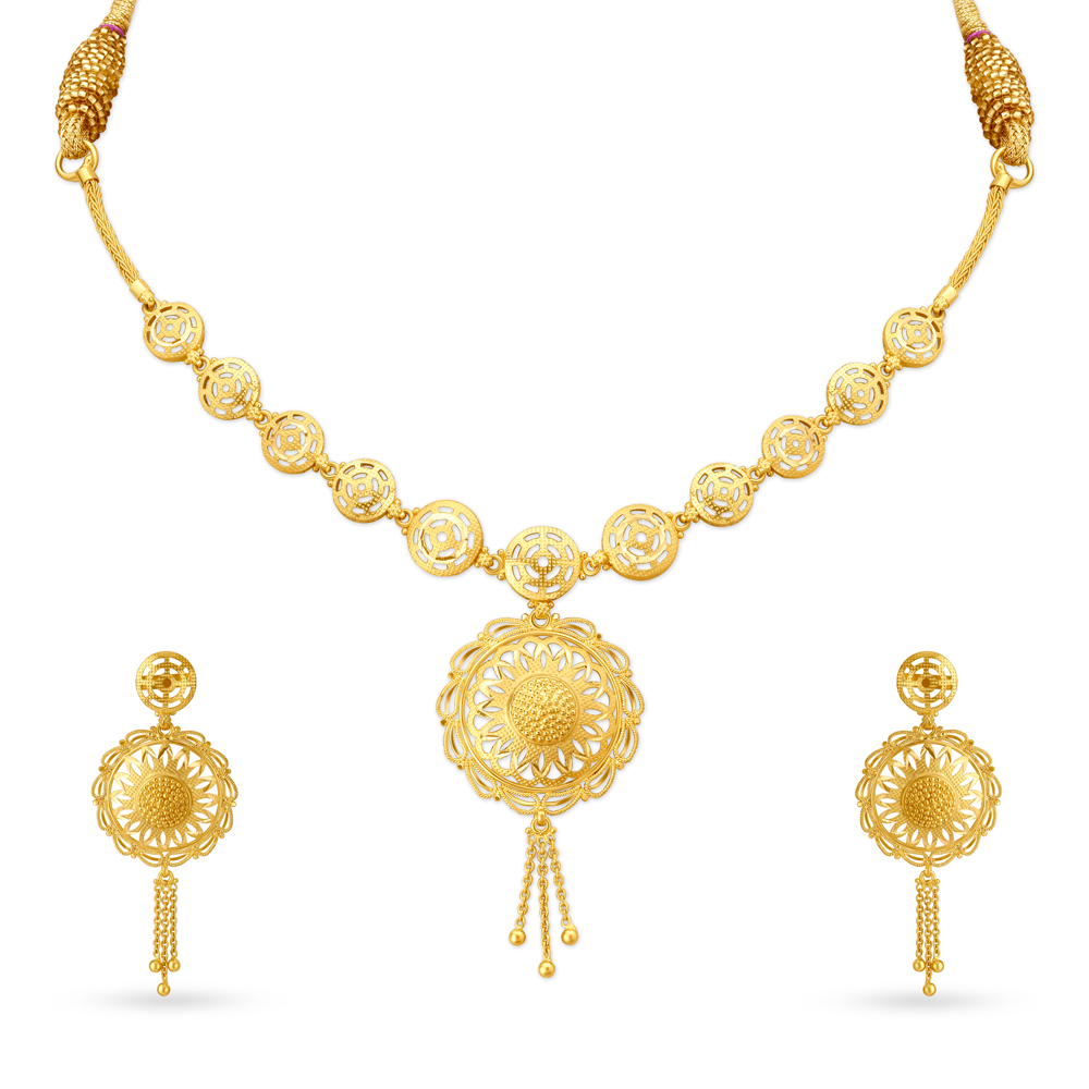 Jali Work Floral Gold Necklace Set