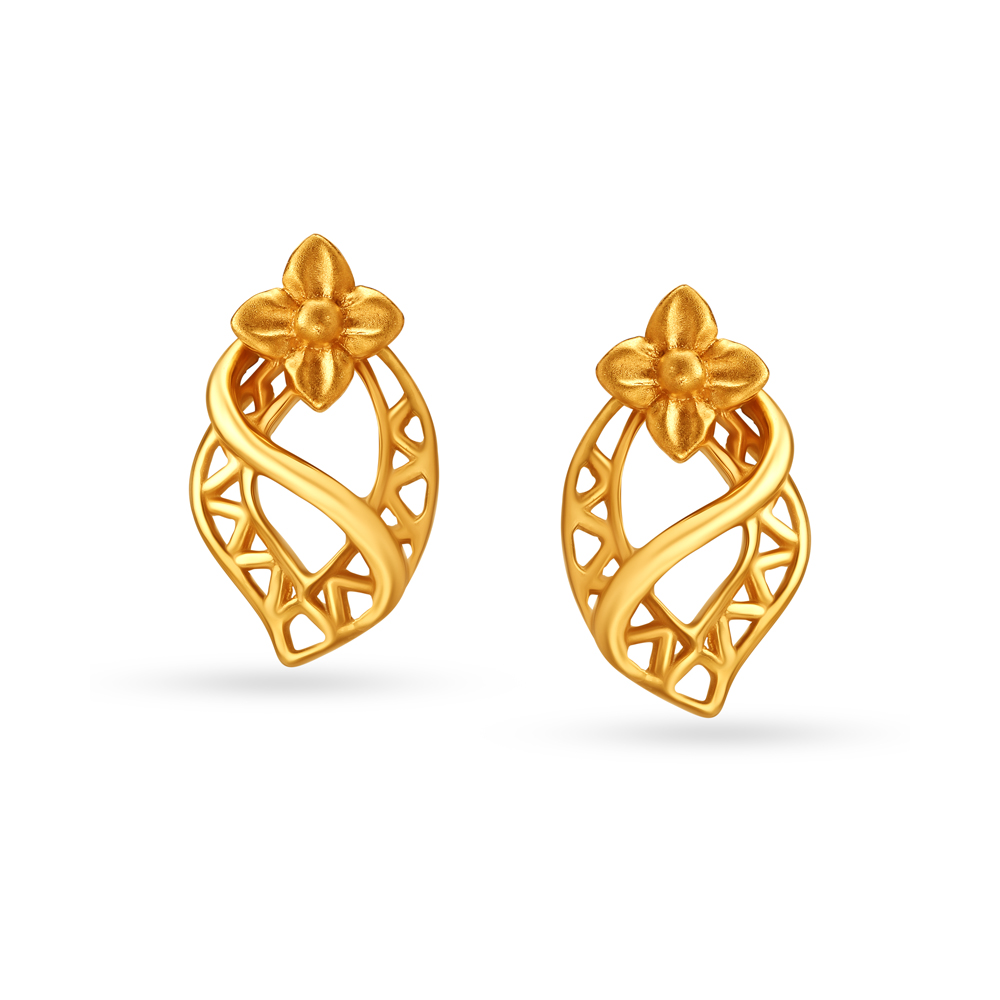 Glamorous Floral Motif Gold Stud Earrings