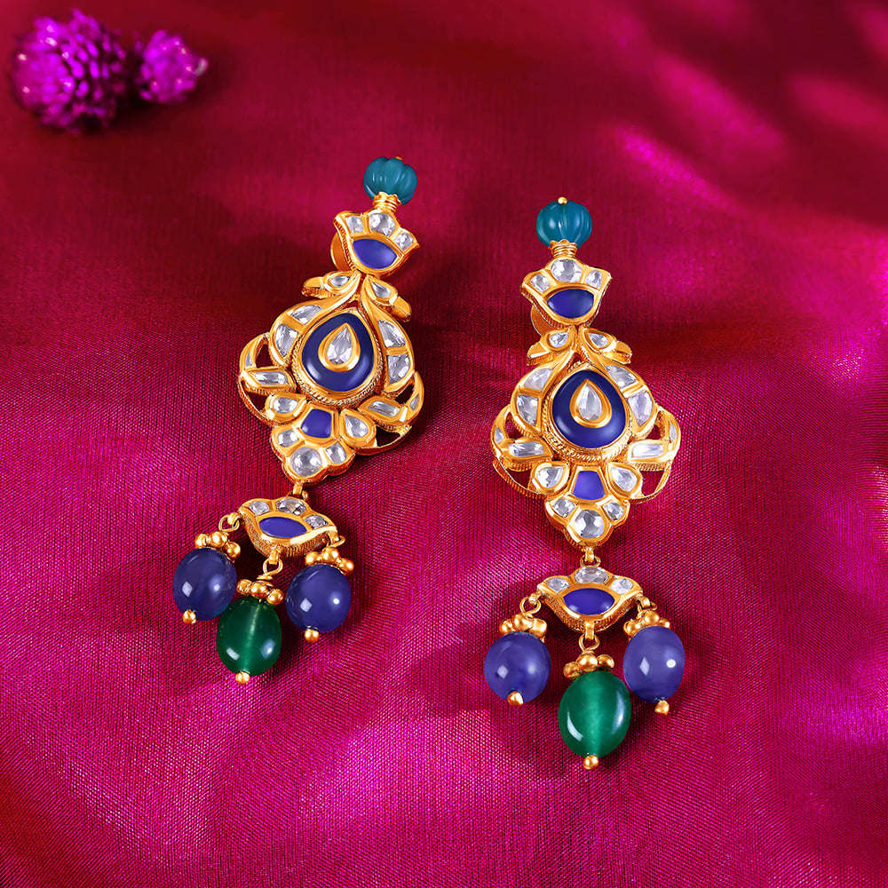 

Opulent Peacock Gold Drop Earrings