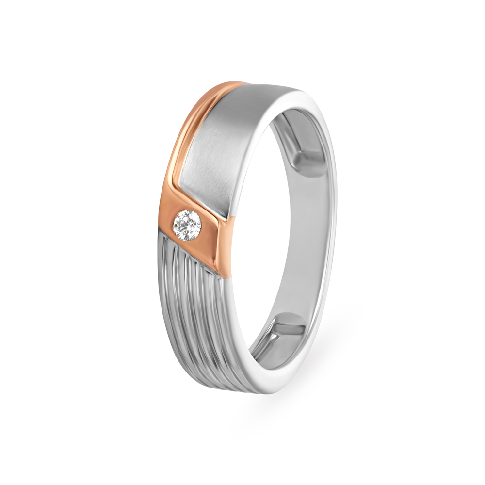 Single Stone Line Pattern Platinum And Diamond Finger Ring For Men