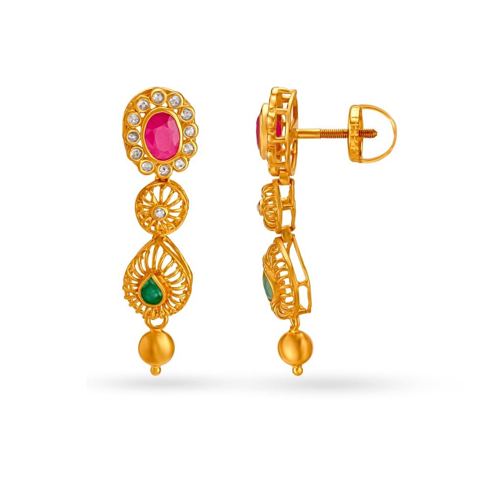 

Engaging Emerald And Ruby Gold Drop Earrings