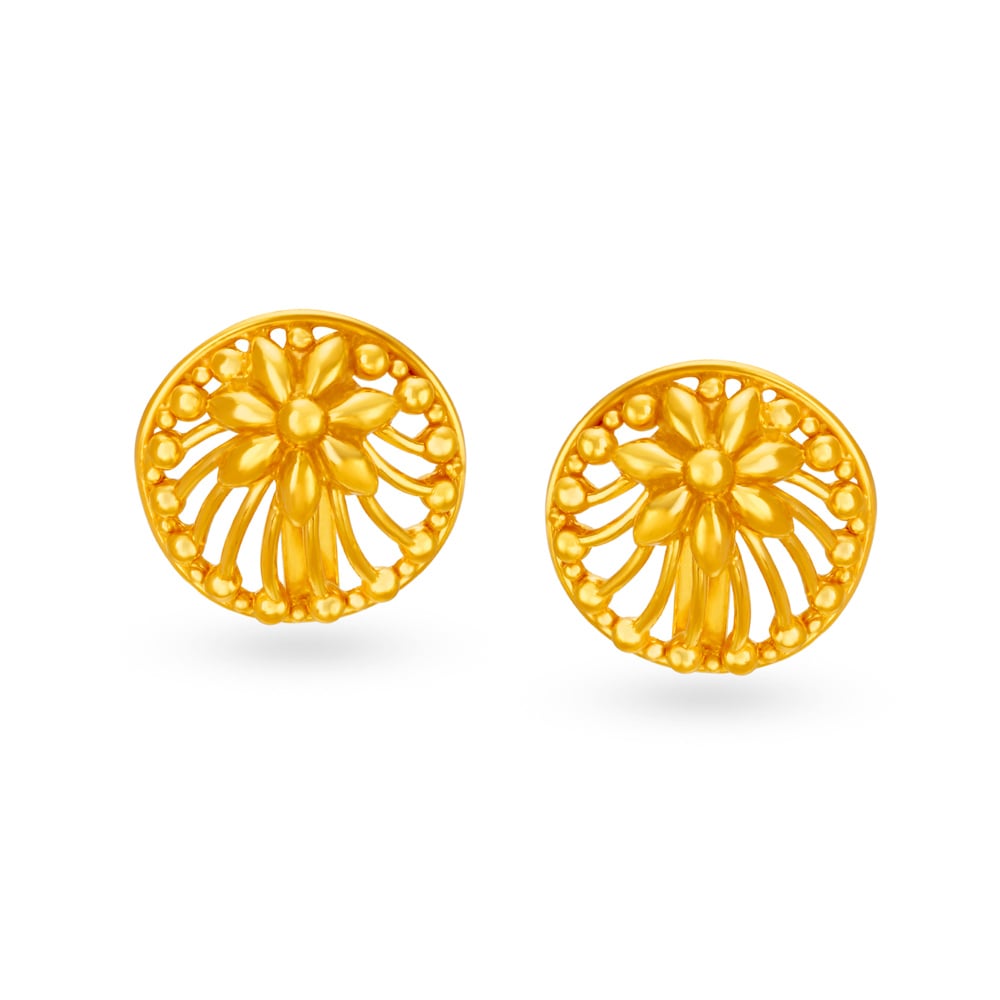 Minimalistic 22 Karat Yellow Gold Floral Stud Earrings