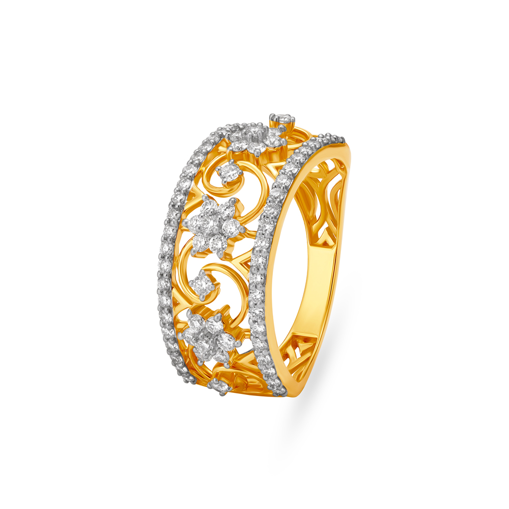 Delightful Floral Gold Broad Finger Ring